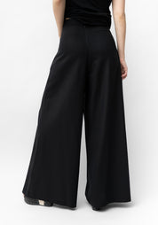 Black Linen Draped Front Wide Leg Empire Pants
