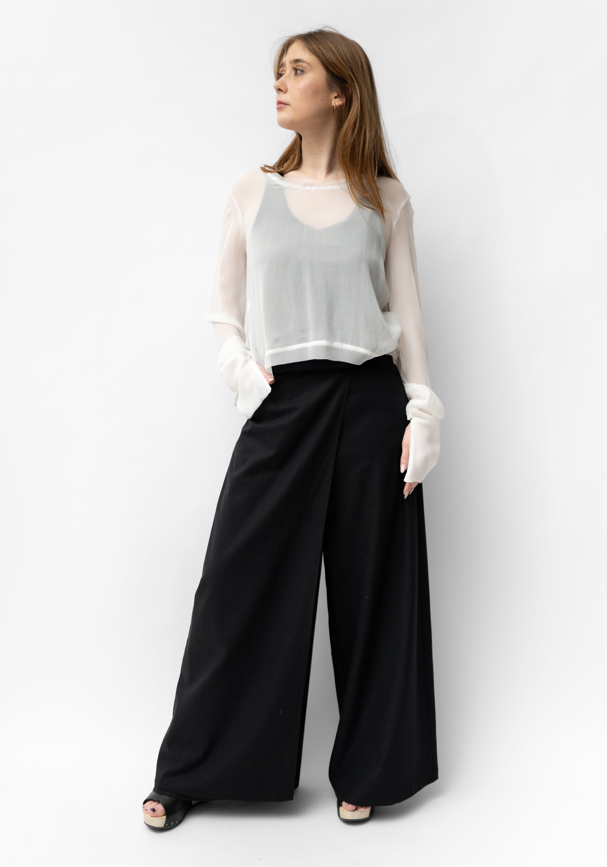 Semi-Sheer Silk Chiffon Cocoon Top