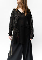 Plaza Hand Embroidered V-Neck Knit Linen Pullover