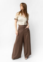 Linen Blend Wide Leg Gridiron Pants