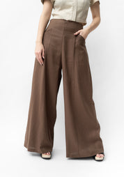 Linen Blend Wide Leg Gridiron Pants