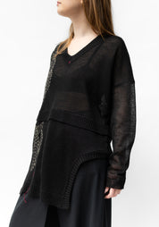 Plaza Hand Embroidered V-Neck Knit Linen Pullover