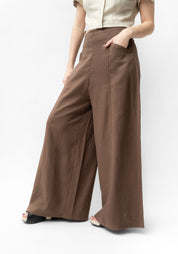 Linen Blend Wide Leg Gridiron Pants