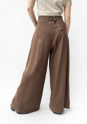 Linen Blend Wide Leg Gridiron Pants