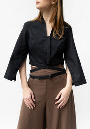 Black Strap Detail Cropped Satellite Jacket