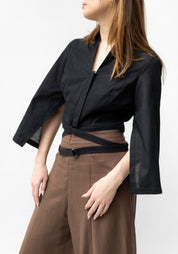 Black Strap Detail Cropped Satellite Jacket