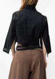 Black Strap Detail Cropped Satellite Jacket