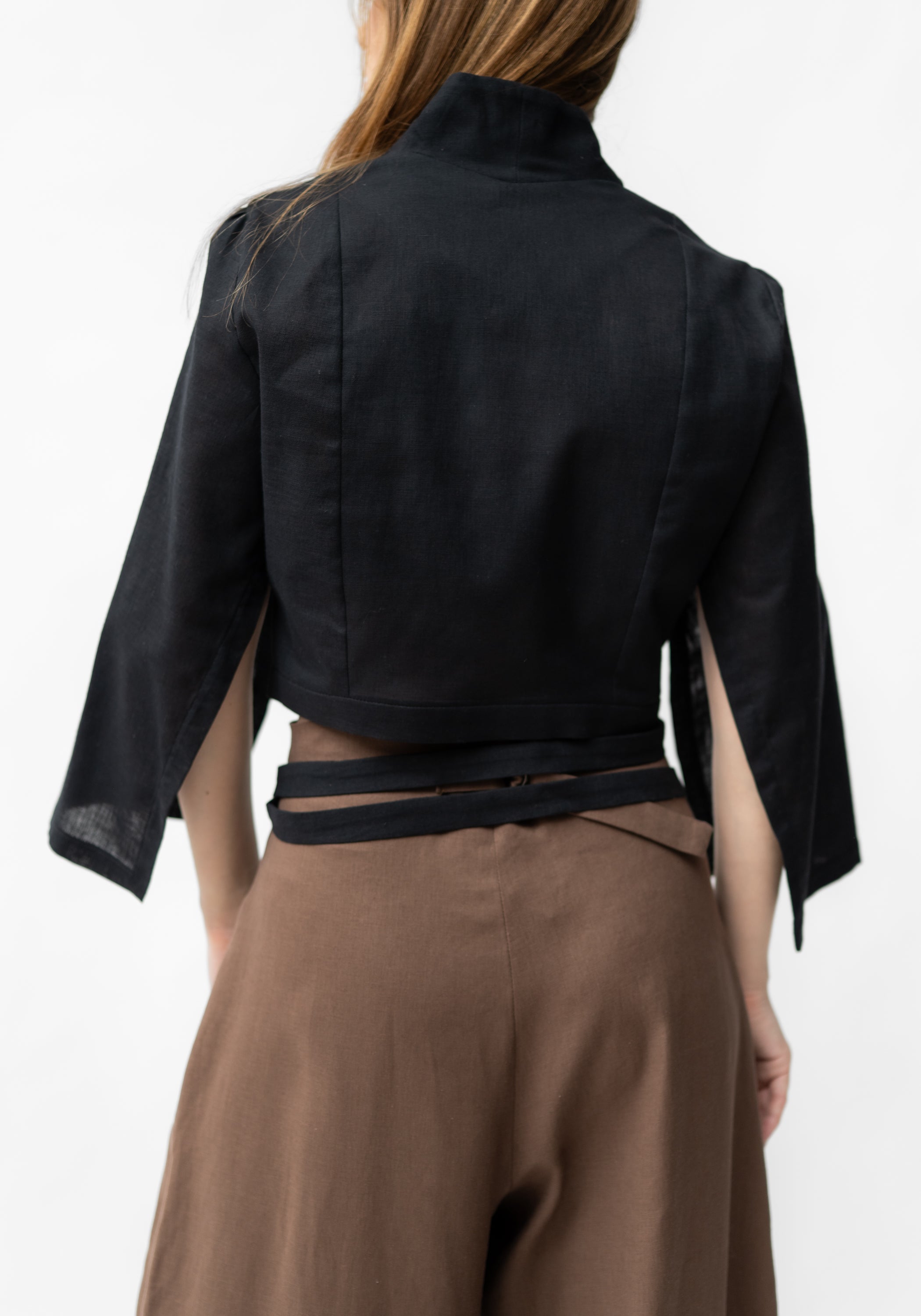 Black Strap Detail Cropped Satellite Jacket