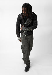Washed Black Leather Biker Jacket - December Thieves
