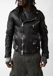 Washed Black Leather Biker Jacket - December Thieves