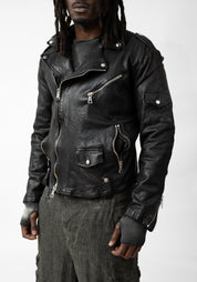 Washed Black Leather Biker Jacket - December Thieves