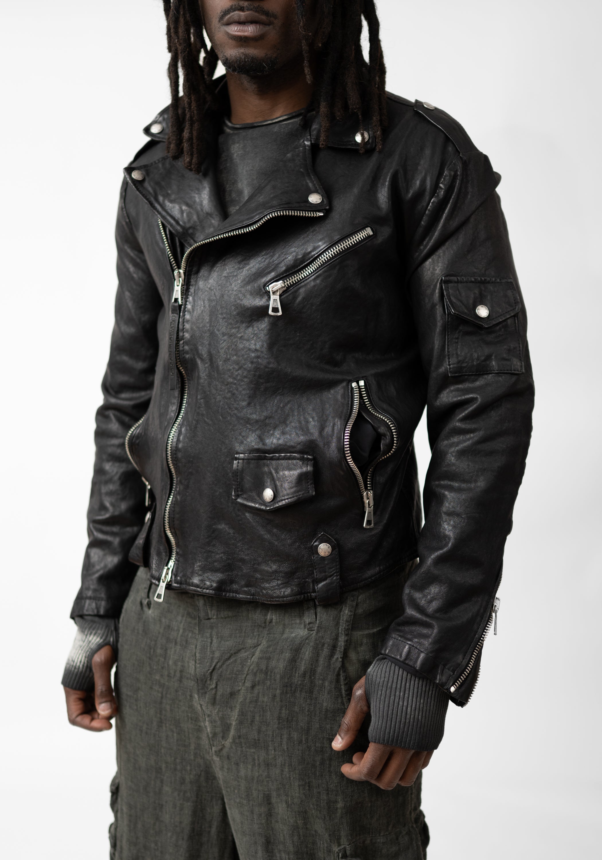 Washed Black Leather Biker Jacket - December Thieves