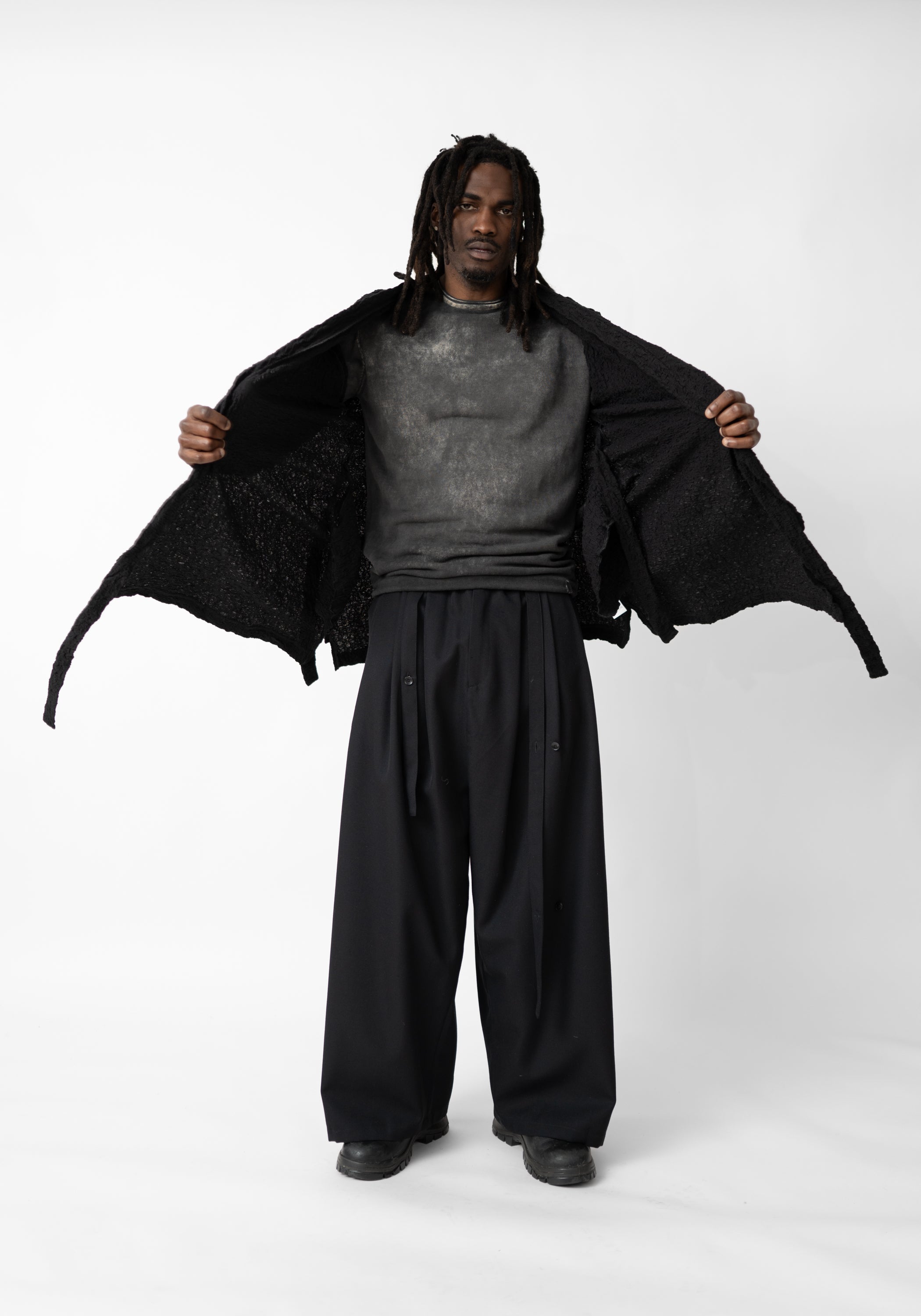 Axis Strip Detail Wide Leg Wool Pants - December Thieves
