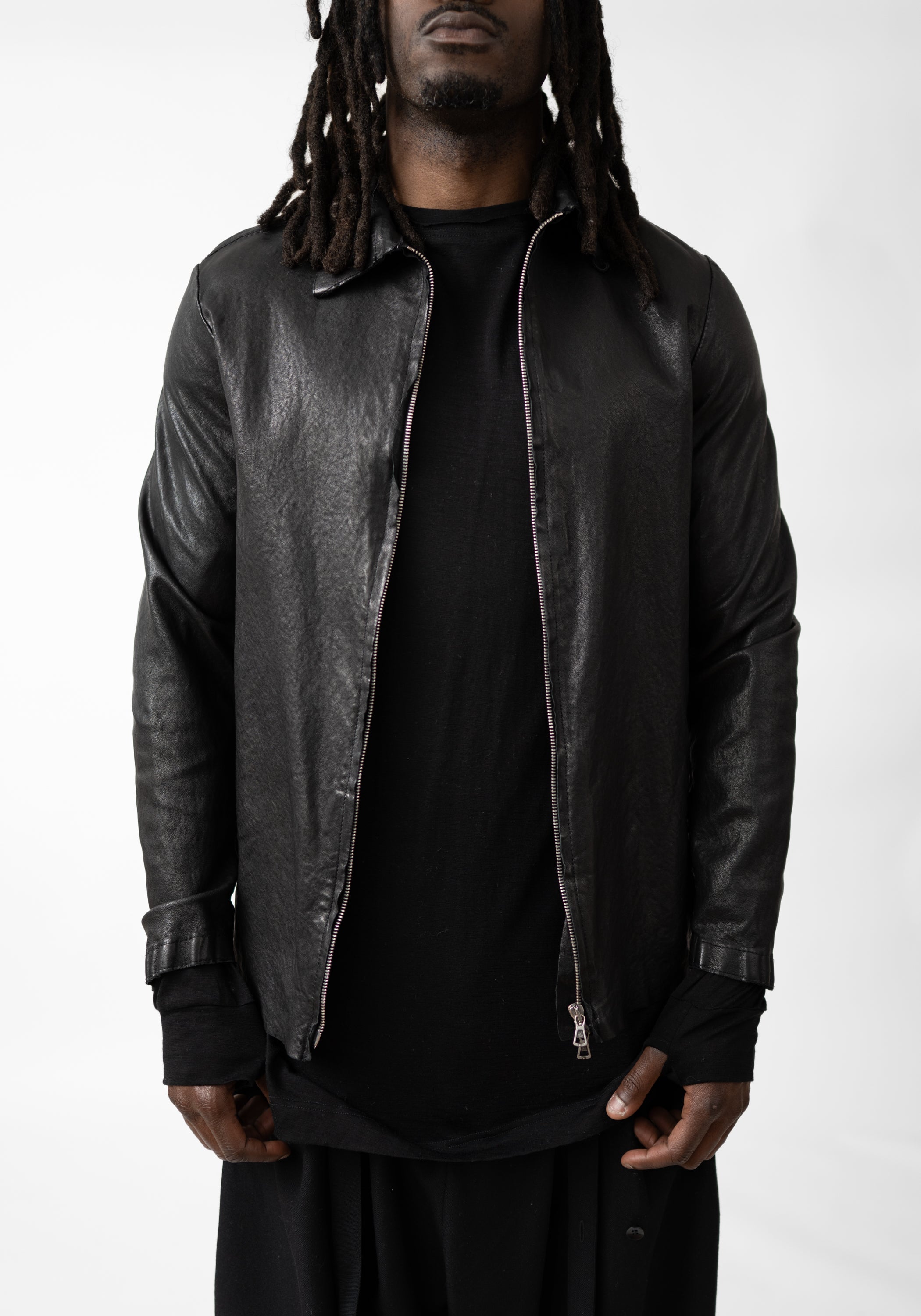 Long Washed Leather Zip Front Jacket - December Thieves