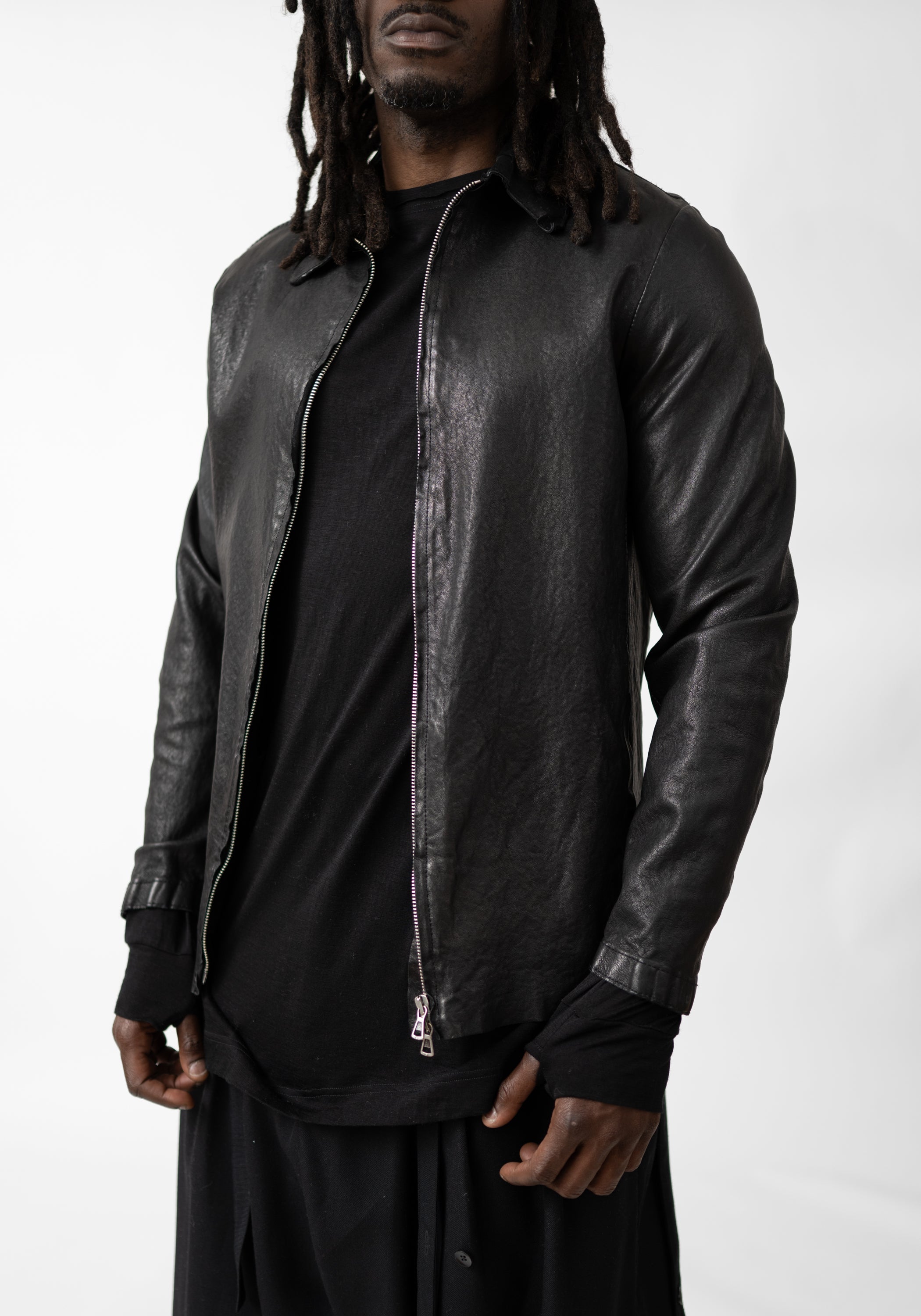 Long Washed Leather Zip Front Jacket - December Thieves