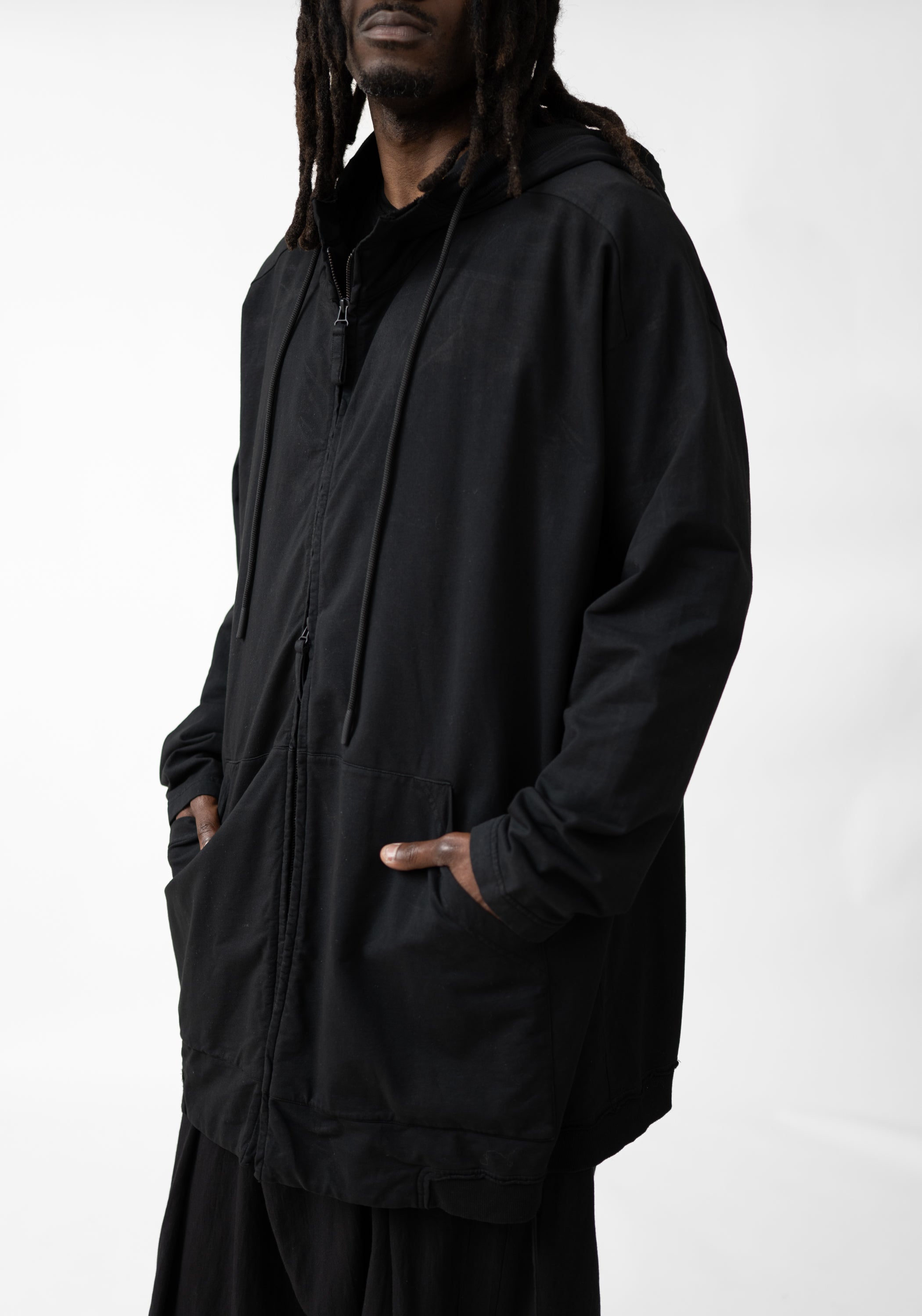 Oversized Hooded Zip Front Jersey Jacket - December Thieves