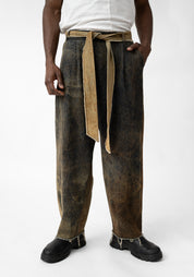 Tie Waist Overdyed Denim Pants - December Thieves