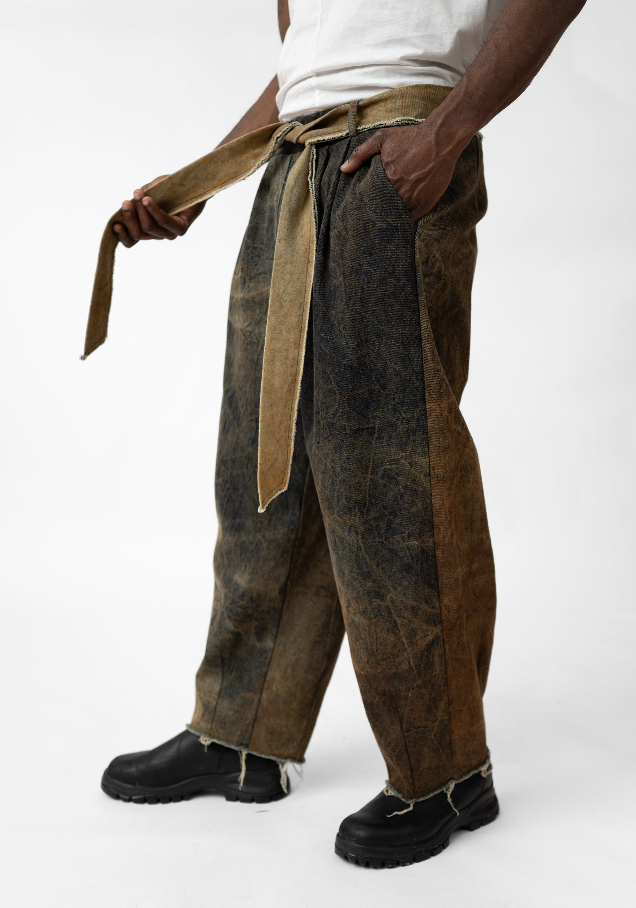Tie Waist Overdyed Denim Pants - December Thieves