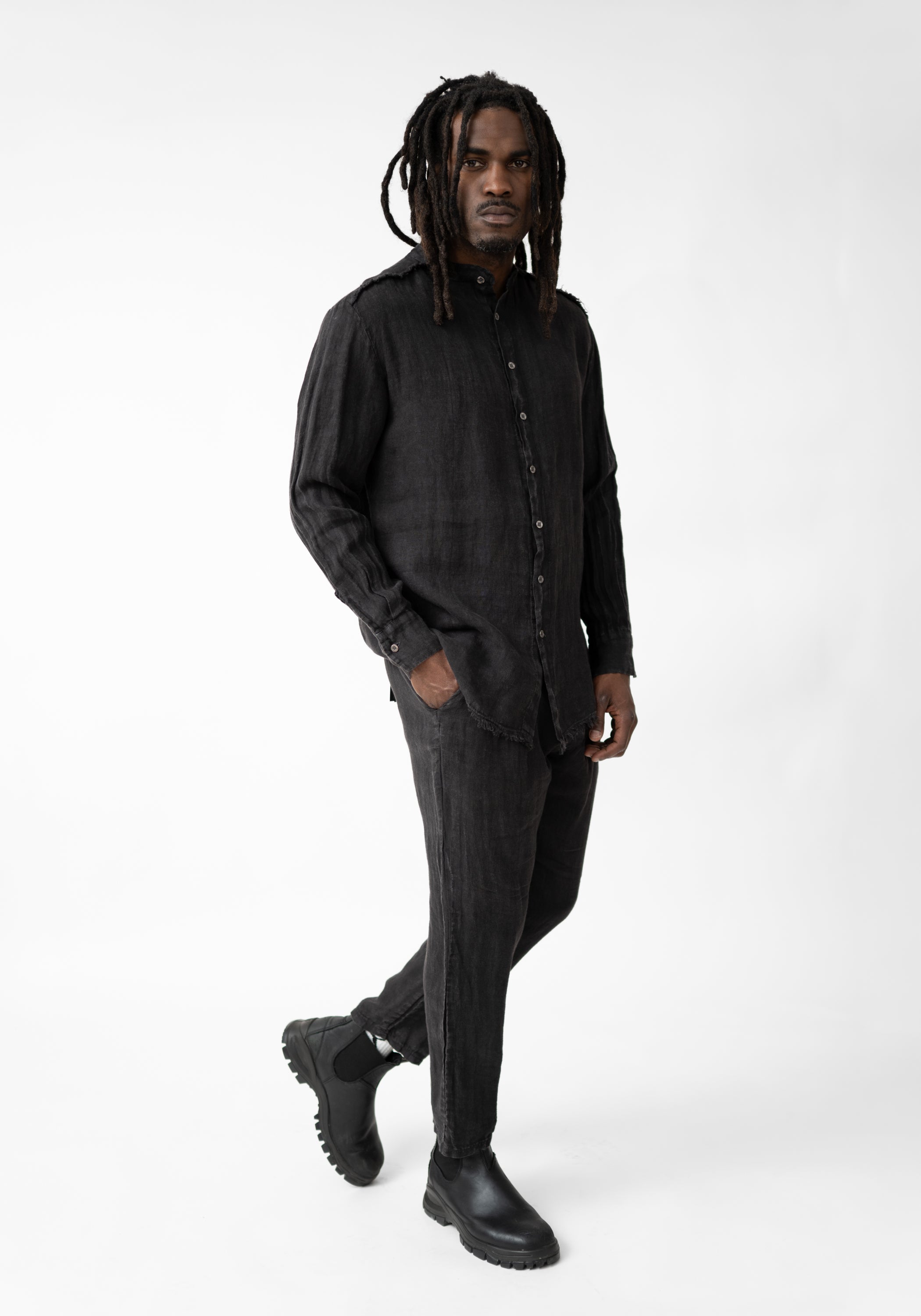 Linen High Neck Button Front Shirt - December Thieves
