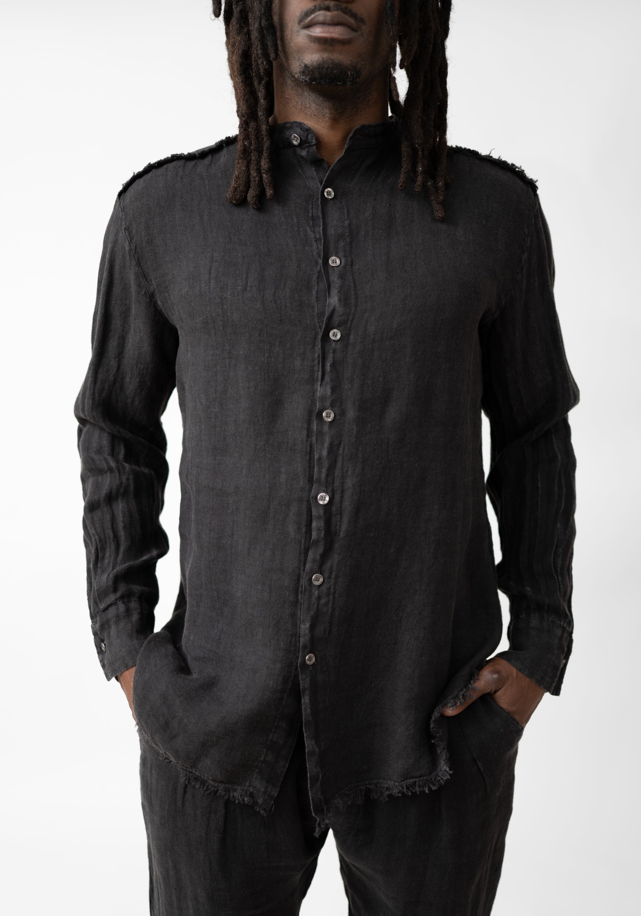 Linen High Neck Button Front Shirt - December Thieves