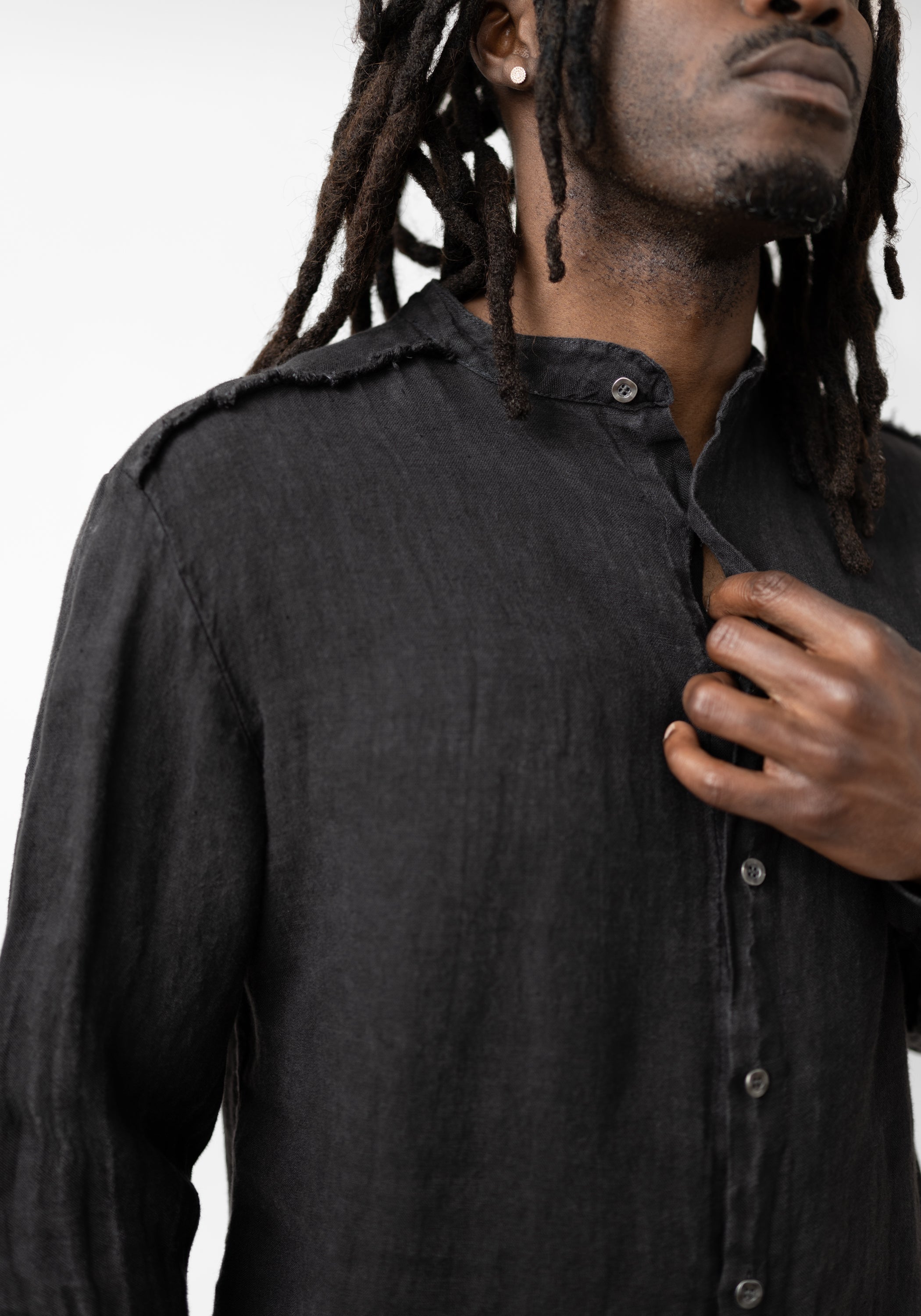 Linen High Neck Button Front Shirt - December Thieves