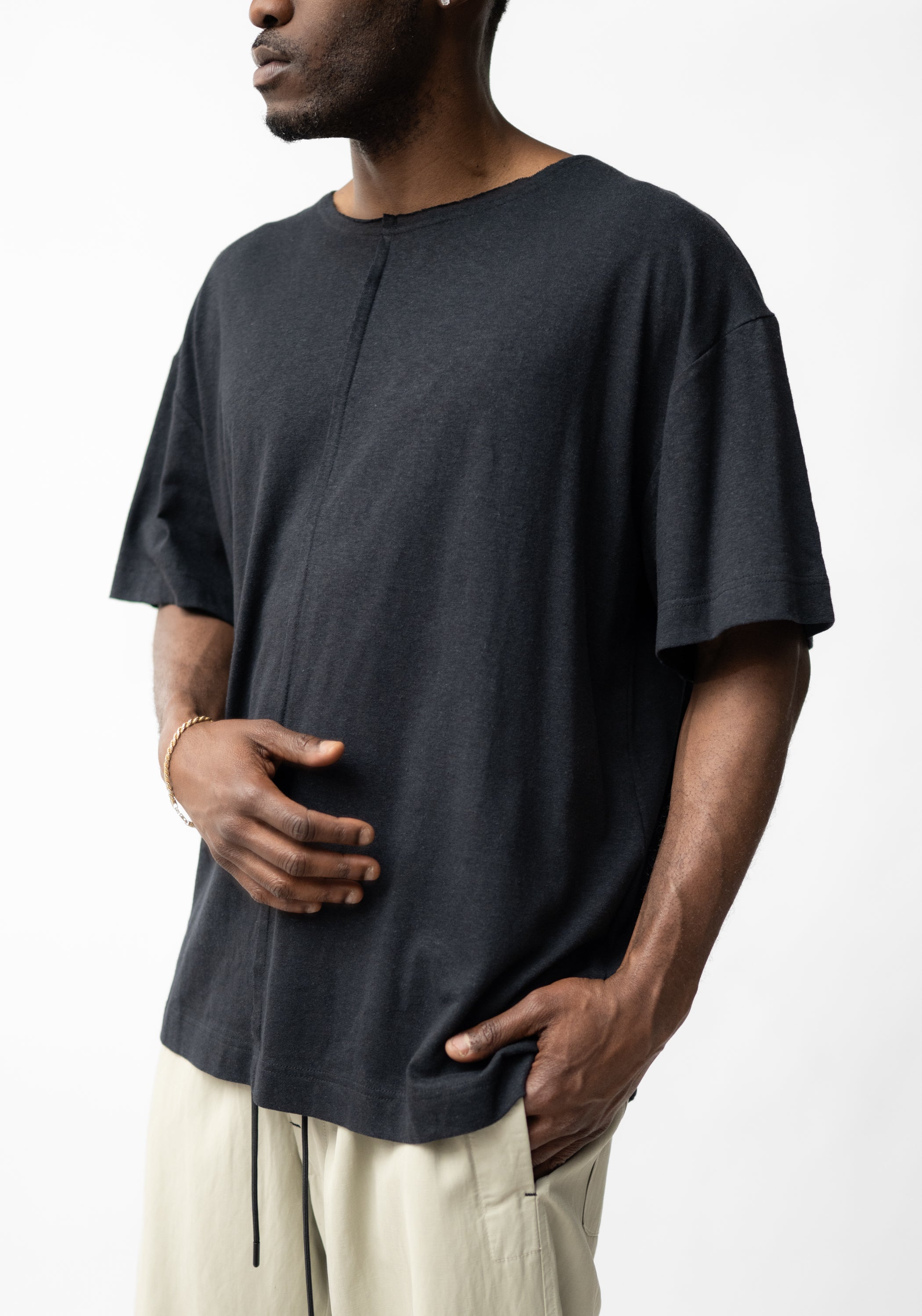 Linen Blend Seam Detail T-Shirt