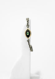 10K Gold, Sterling Silver, Black Onyx and Emerald Eye Bracelet