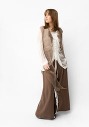 Eric Asymmetric Open Front Laser Cut Taupe Leather Vest