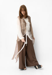 Eric Asymmetric Open Front Laser Cut Taupe Leather Vest