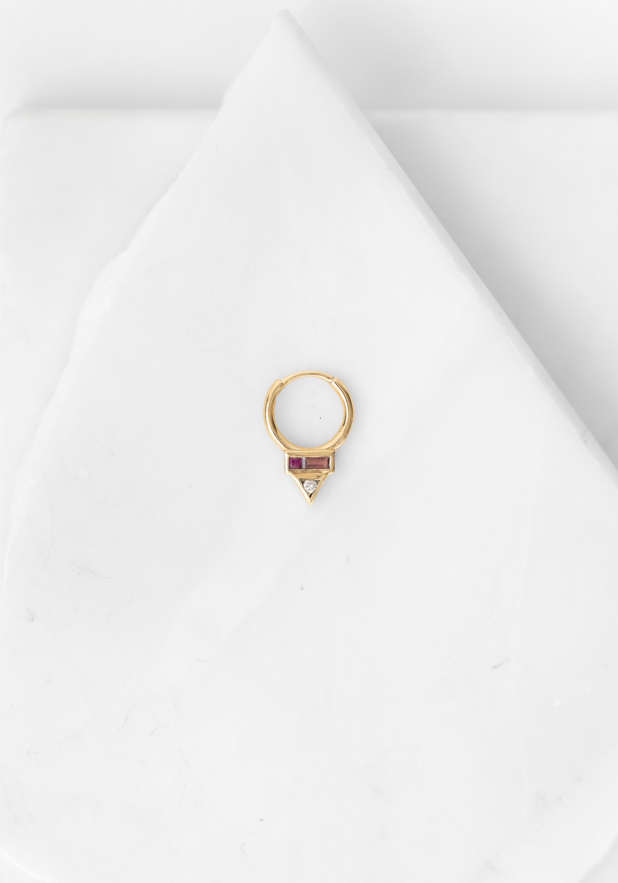 Single 9k Gold Mini Ruby And Pink Tourmaline Clicker Hoop