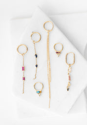 Single 9k Gold Mini Ruby And Pink Tourmaline Clicker Hoop