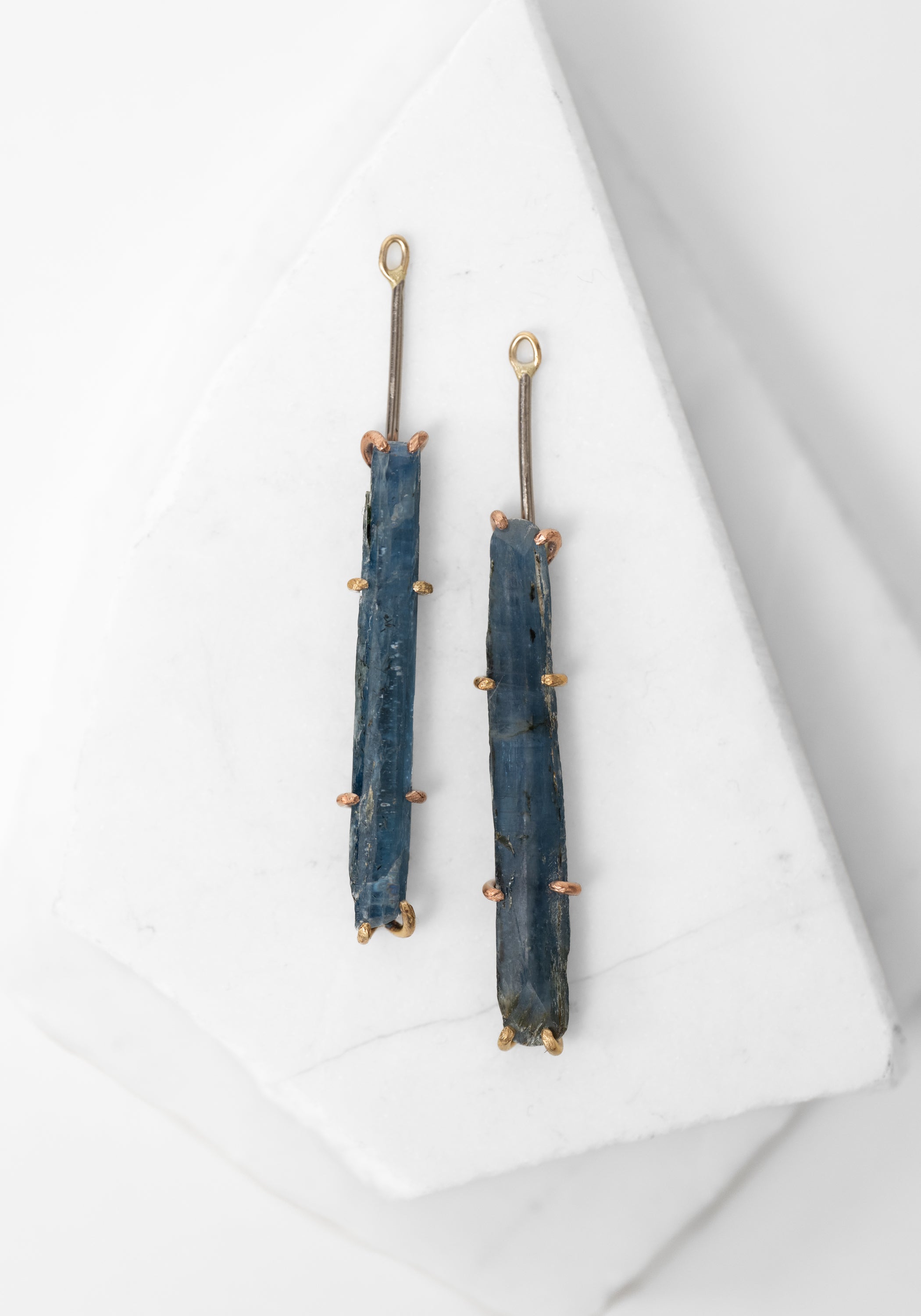 14k-18k Gold and Oxidized Sterling Kyanite Drops