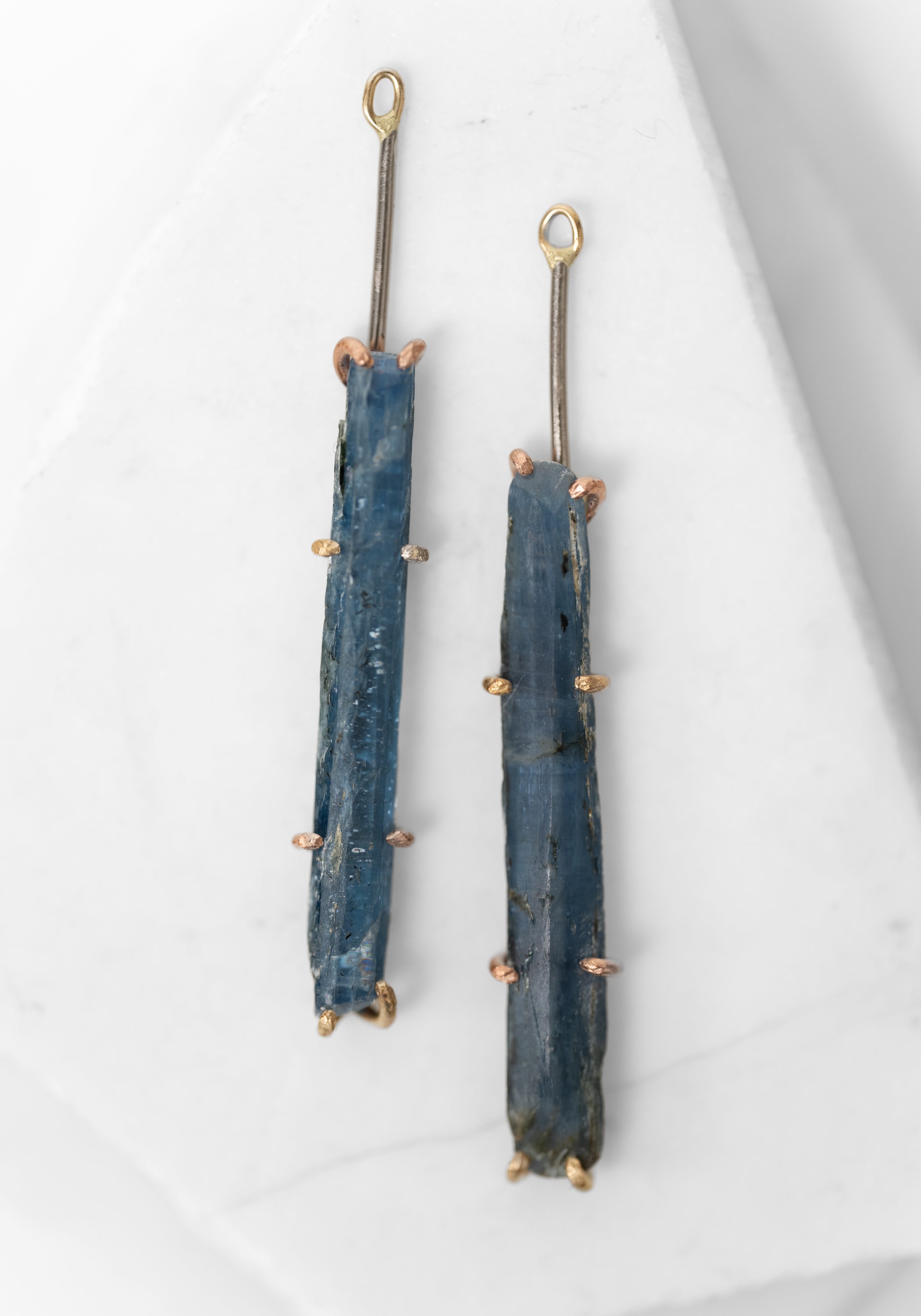 14k-18k Gold and Oxidized Sterling Kyanite Drops