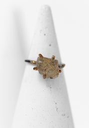 14k-18k Gold and Oxidized Sterling Rutilated Quartz Ring