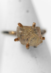 14k-18k Gold and Oxidized Sterling Rutilated Quartz Ring