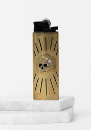 Brass and White Topaz Skull Lighter Case - December Thieves