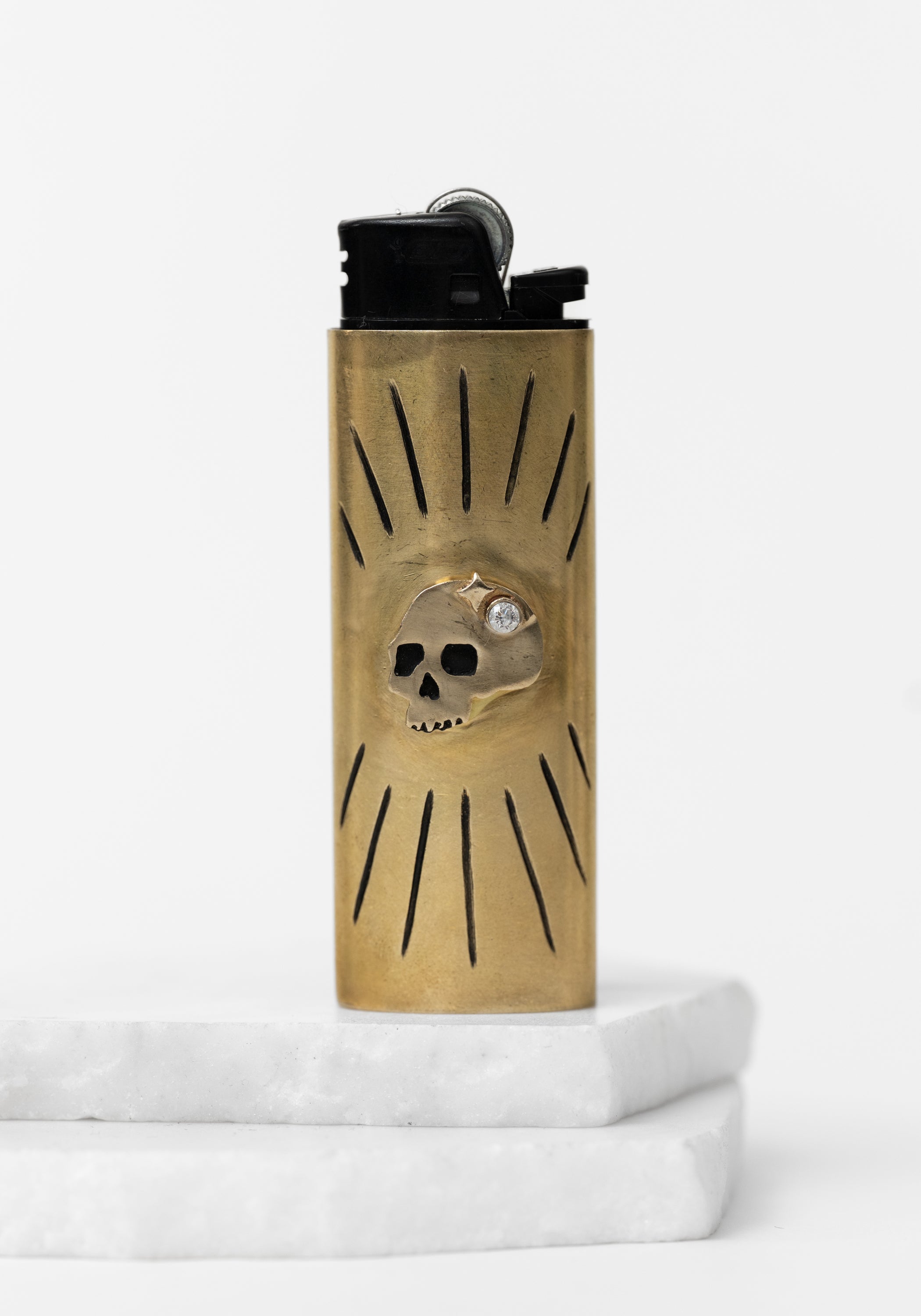 Brass and White Topaz Skull Lighter Case - December Thieves