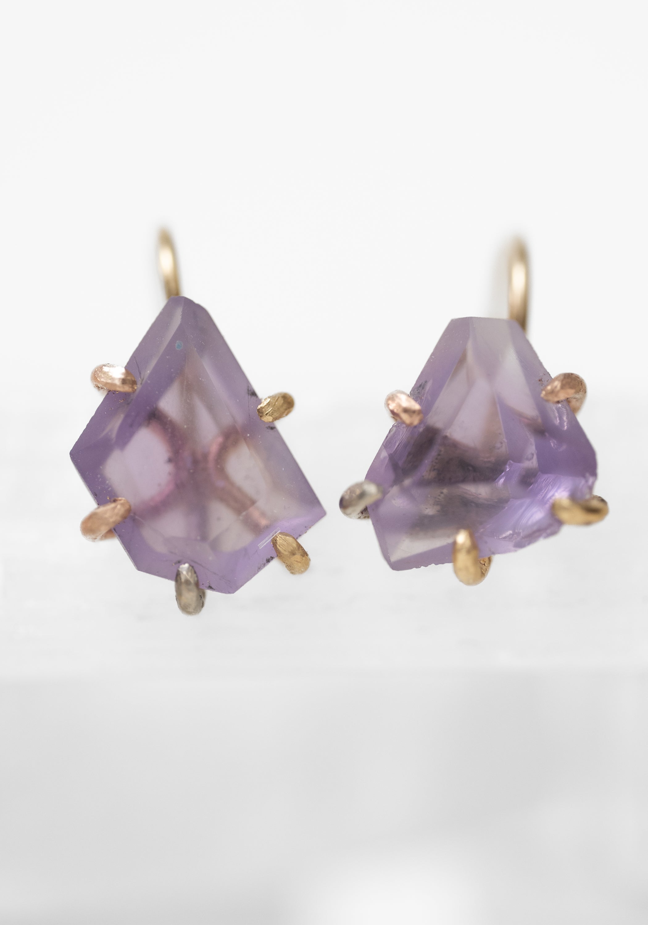 14k-18k Gold Rose de France Amethyst Hook Earrings