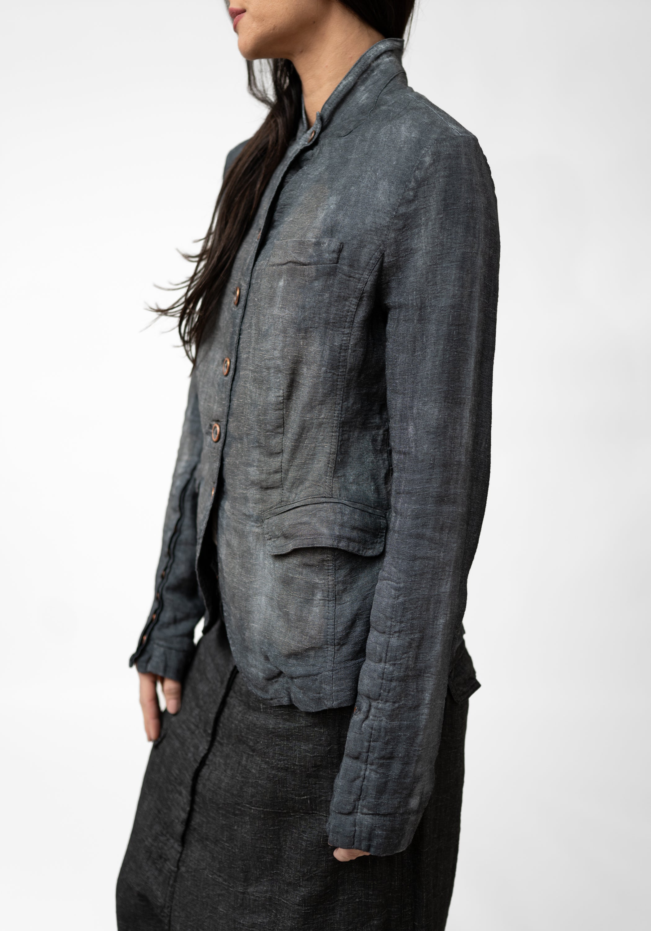 Tailored Hand Dyed Textured Linen Blend Jacket - December Thieves