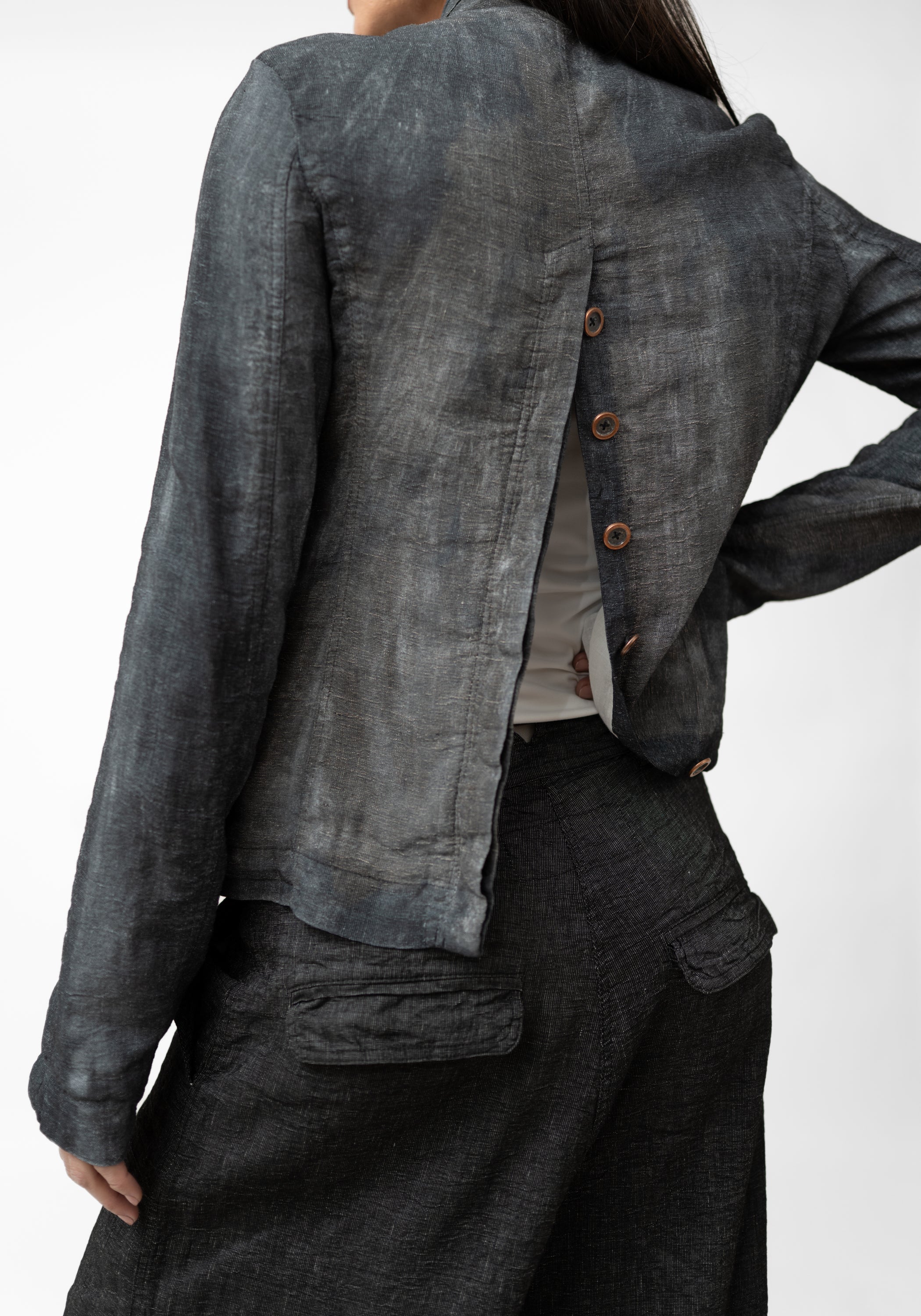Tailored Hand Dyed Textured Linen Blend Jacket - December Thieves