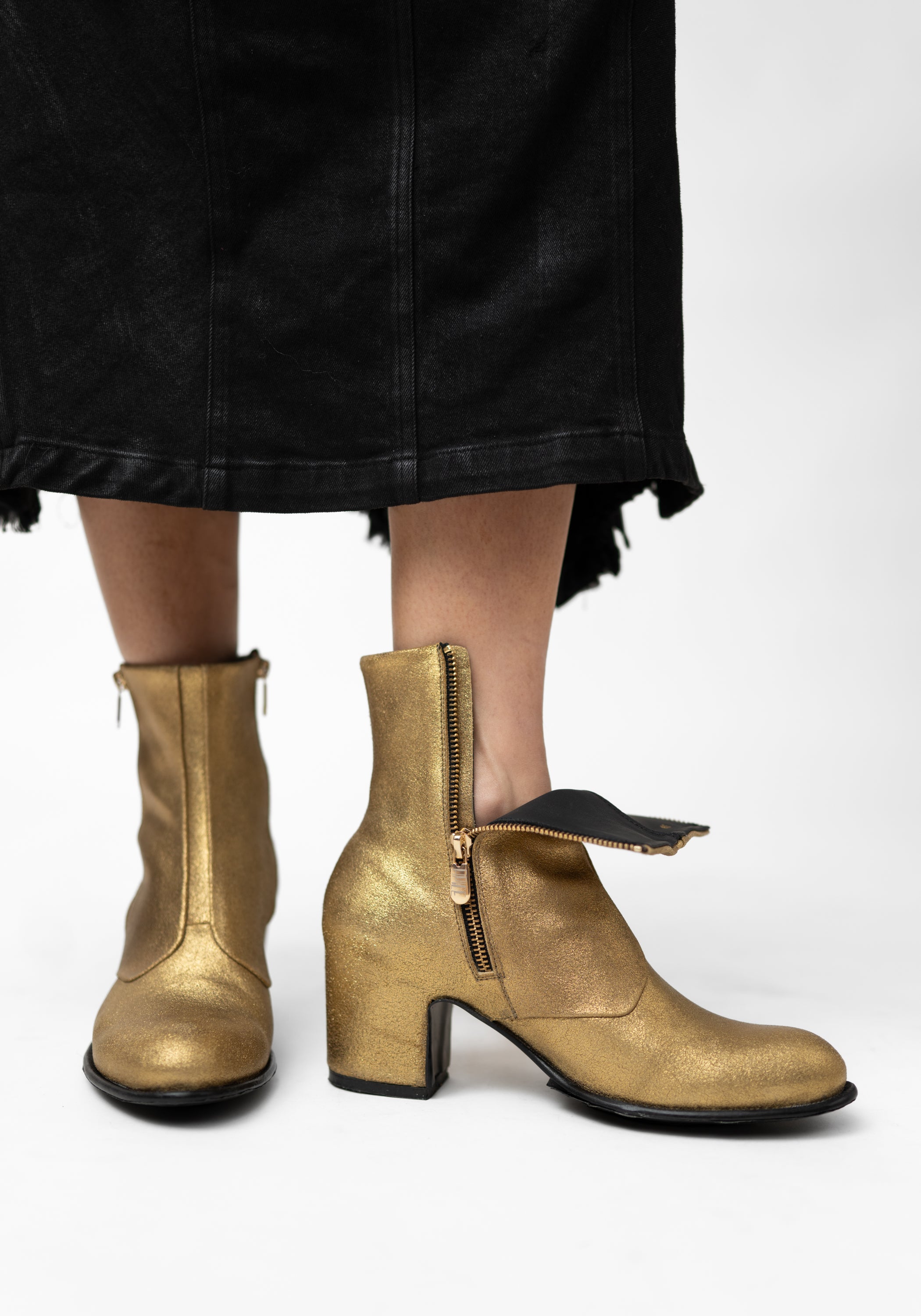 Lidia Gold Textured Leather Zip Detail Boot - December Thieves