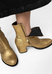 Lidia Gold Textured Leather Zip Detail Boot - December Thieves