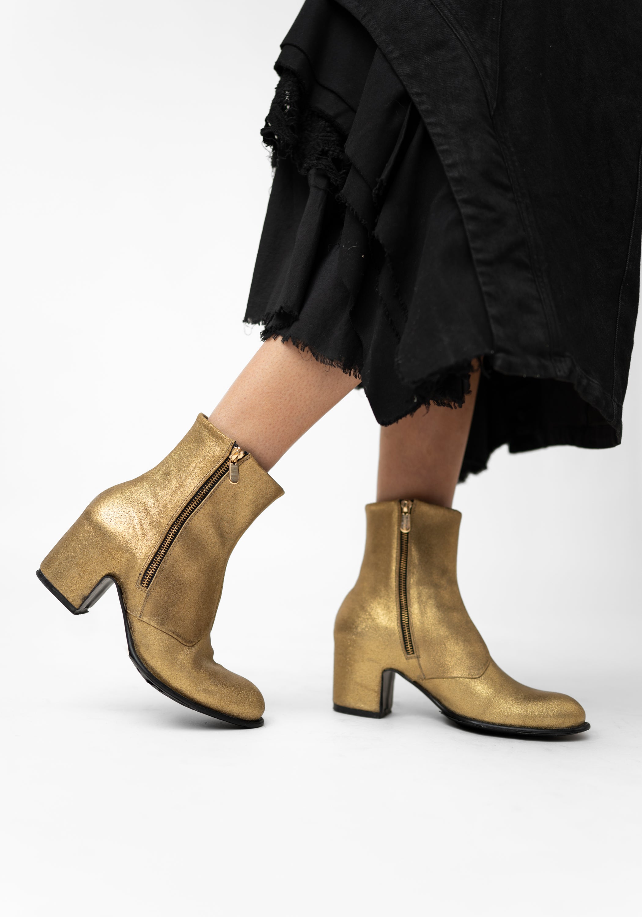 Lidia Gold Textured Leather Zip Detail Boot - December Thieves