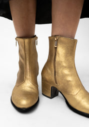 Lidia Gold Textured Leather Zip Detail Boot - December Thieves