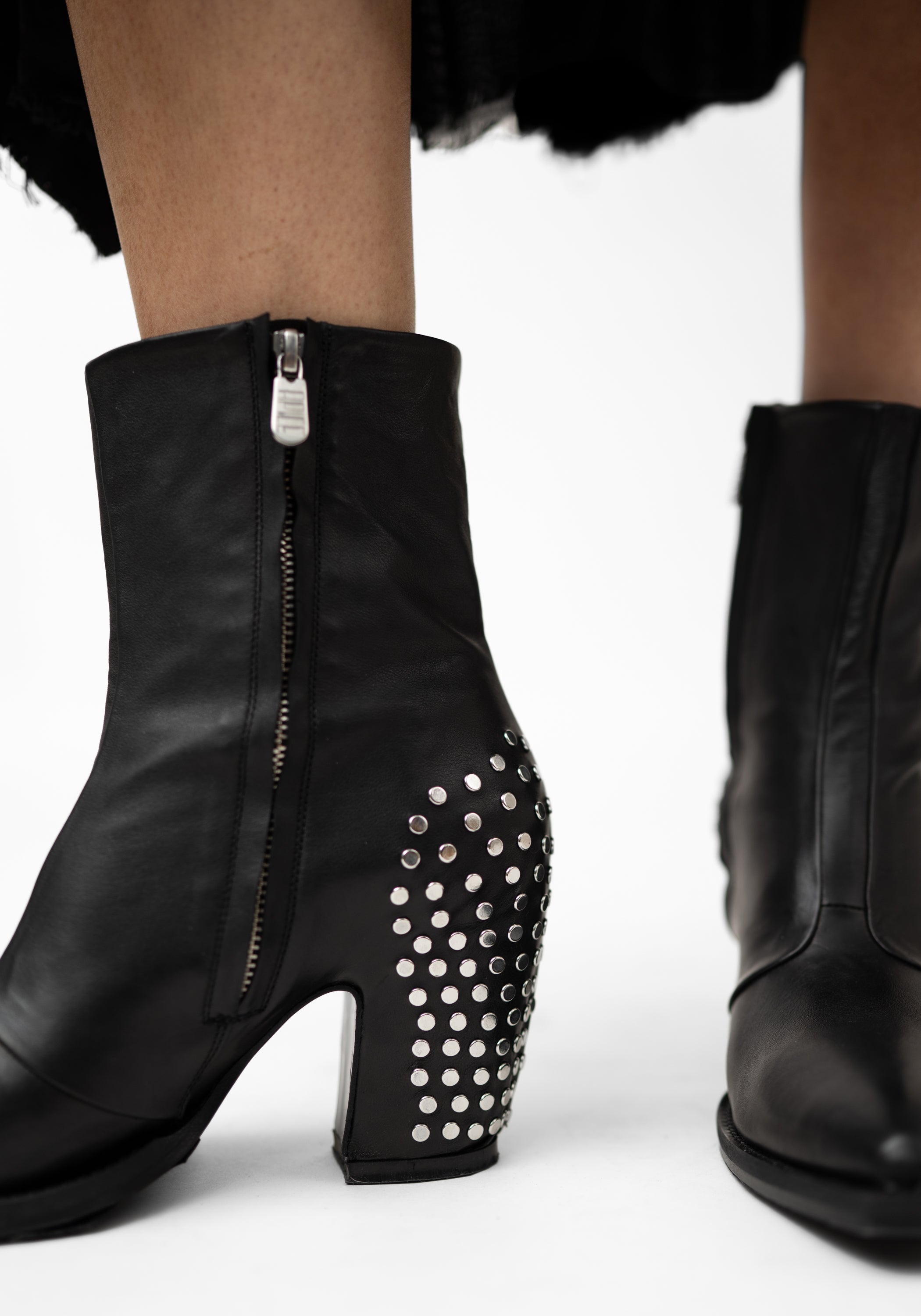 Zari P. Rivet Detail Black Leather Boot - December Thieves
