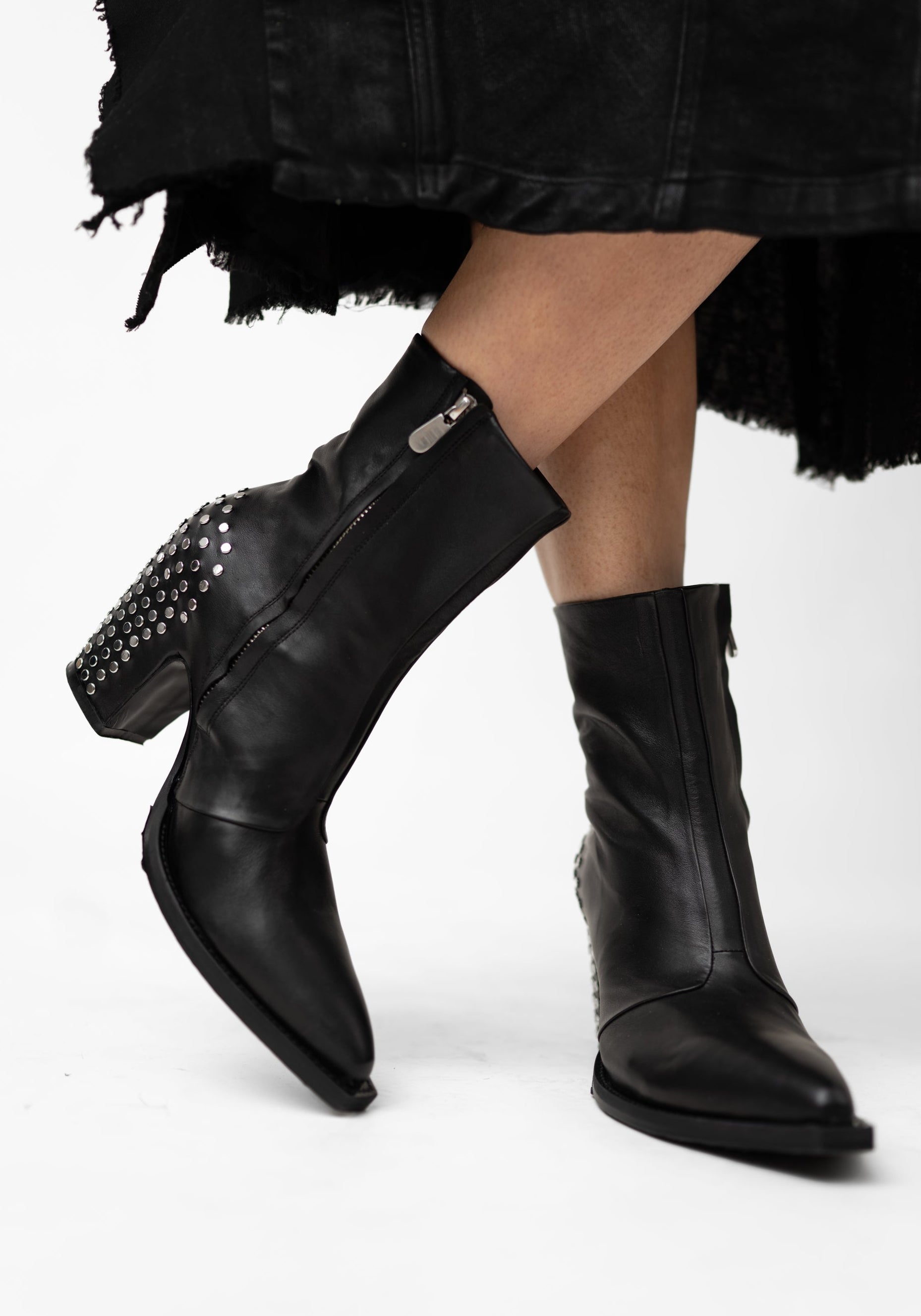Zari P. Rivet Detail Black Leather Boot - December Thieves