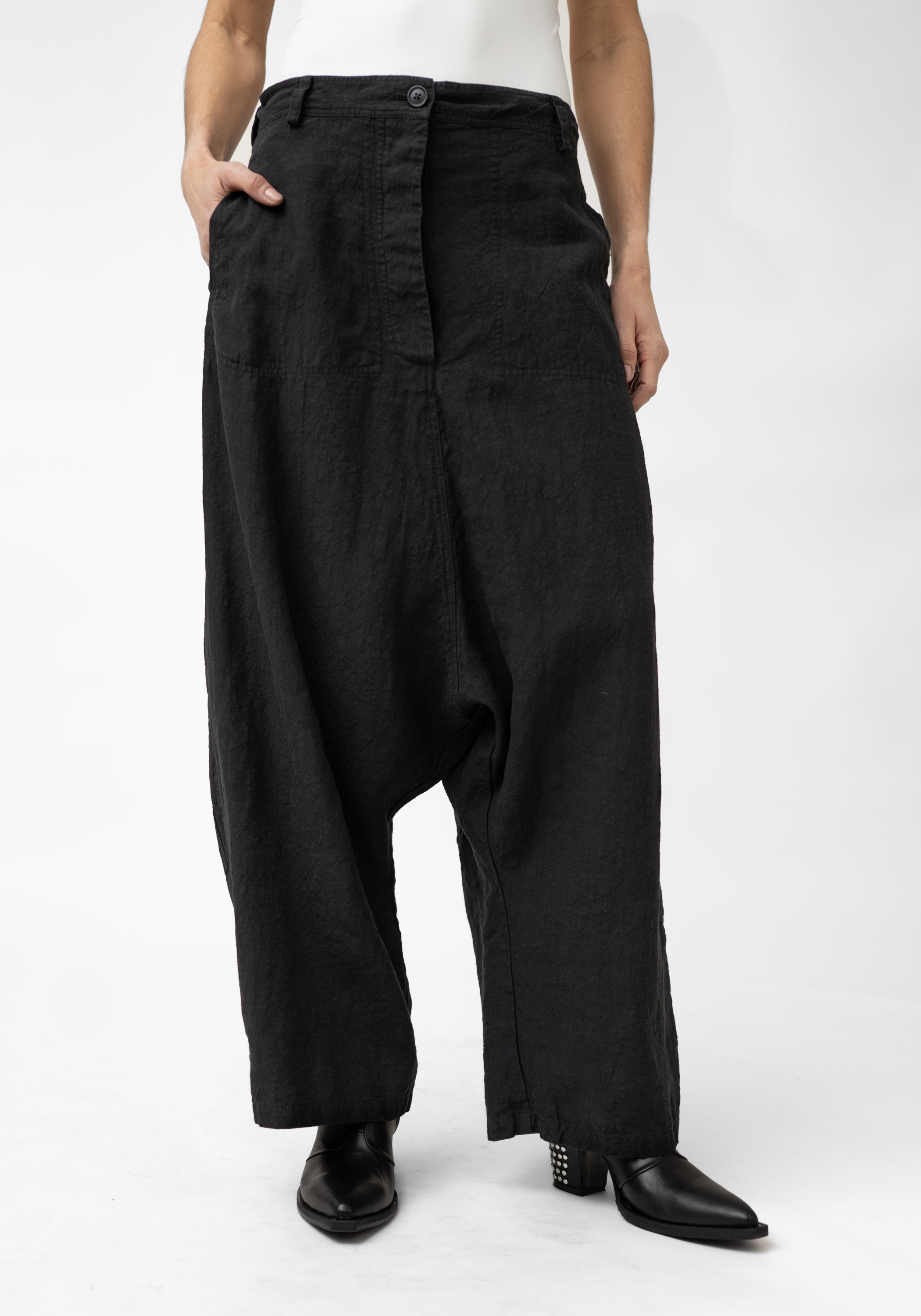 Wide Leg Drop Seat Textured Linen Pants - December Thieves