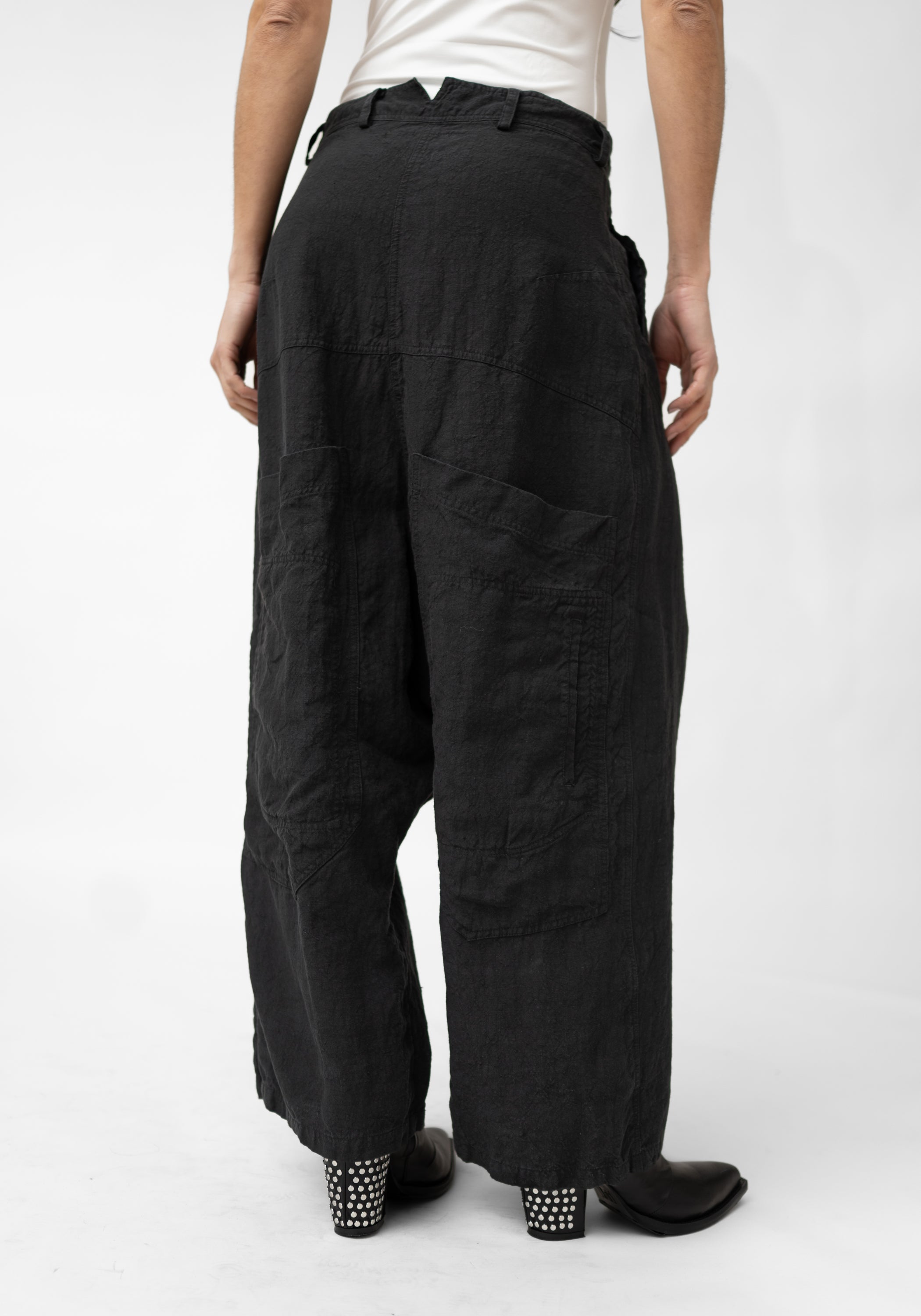 Wide Leg Drop Seat Textured Linen Pants - December Thieves