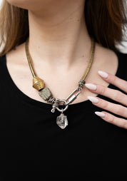 Herkimer, Pyrite and Hematite Snake Beads Necklace