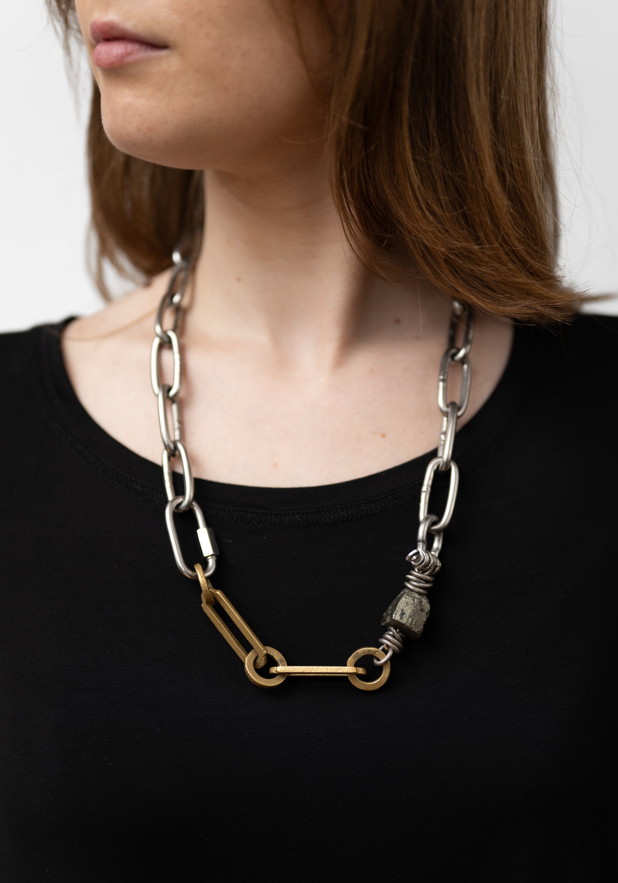 Pyrite, Brass and Stainless Chain Necklace - December Thieves